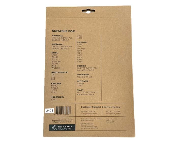 Clean Up CU136 Vacuum Cleaner Bags 3pkt To Suit Most Ducted Models
